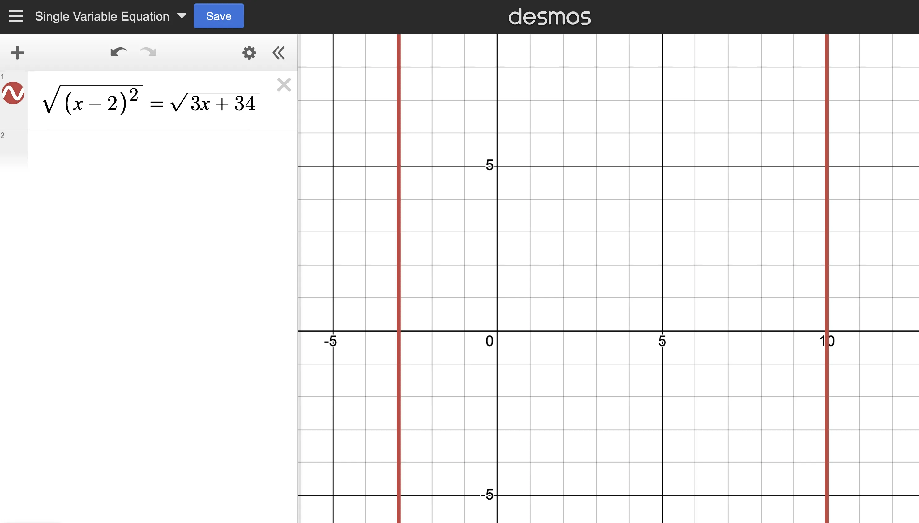 Desmos solving single variable equation is simple step