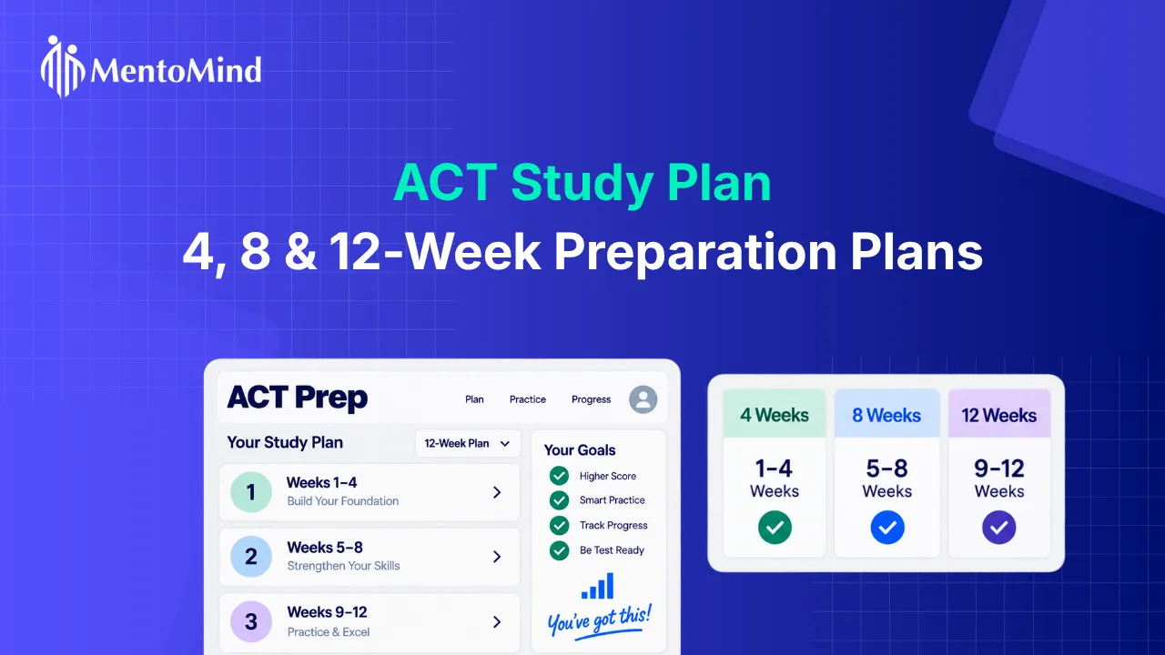 ACT Study Plan with 4, 8, and 12-week preparation options.