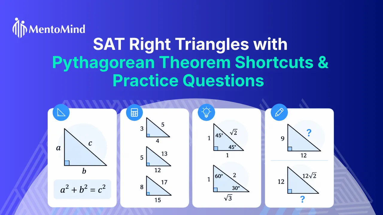 Right triangles diagram showing the Pythagorean theorem, missing sides, and shortcut methods