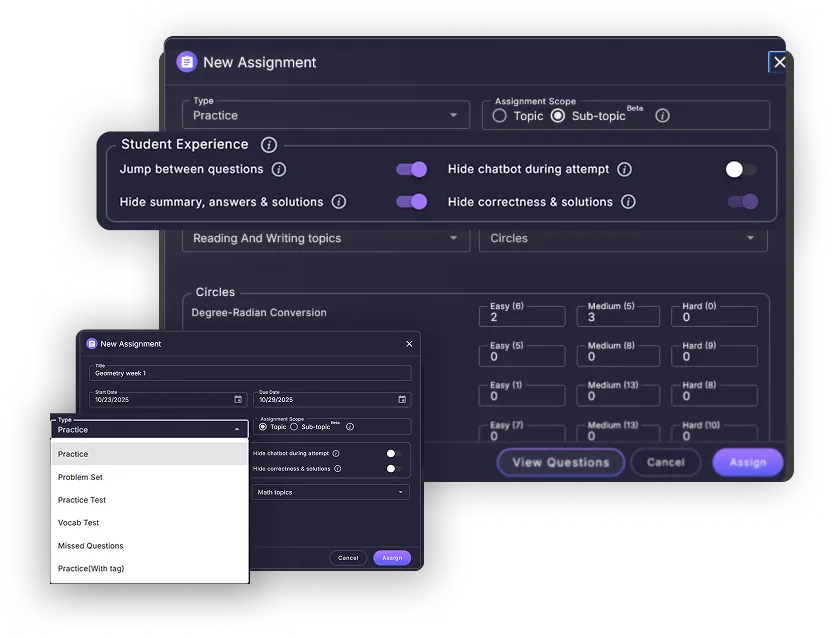 Create Assignments of all type for students